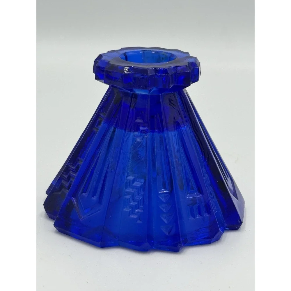 Vintage LE SMITH? Wigwam Candlestick 1930s Blue Cobalt Depression Glass